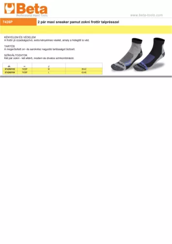 Beta 7426P 2 pár maxi sneaker pamut zokni frottír talprésszel 43-46