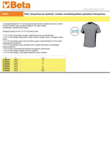 Beta 7550G Póló, kényelmes és szellőző, minden munkahelyzetben páratlanul kényelmes XS