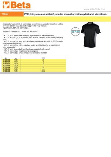 Beta 7550N Póló, kényelmes és szellőző, minden munkahelyzetben páratlanul kényelmes XS