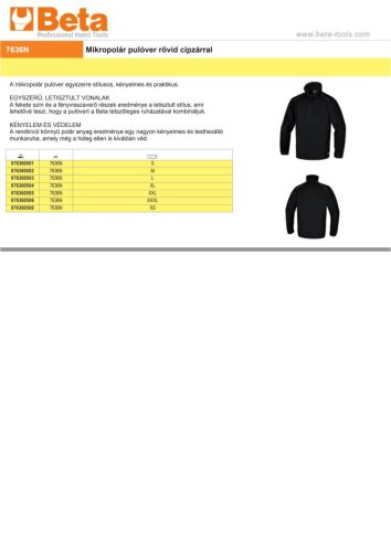Beta 7636N Mikropolár pulóver rövid cipzárral, 180 g/m2 fekete, fényvisszaverő részekkel XXXL
