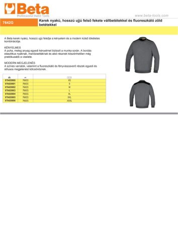 Beta 7642G Kerek nyakú, hosszú ujjú felső, 240 g/m2, 60% pamut, 40% poliészter, melange szürke – fekete betétekkel XS