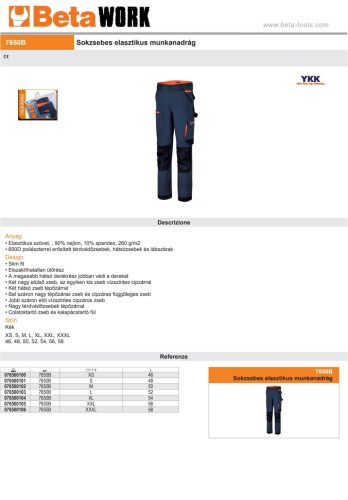Beta 7650B Kék sokzsebes elasztikus munkanadrág XL
