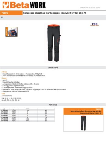 Beta 7660G Sokzsebes elasztikus munkanadrág fekete XS