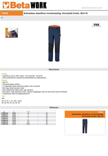 Beta 7660B Sokzsebes elasztikus munkanadrág kék L