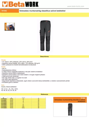 Beta 7818G Sokzsebes munkanadrág elasztikus szövet betétekkel XL