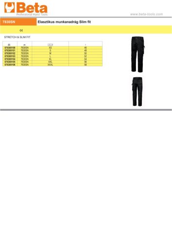 Beta 7830SN Elasztikus munkanadrág Slim fit L