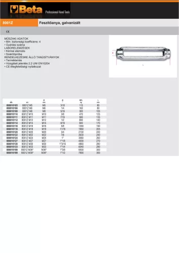 Beta 8001Z Feszítőanya, galvanizált M27
