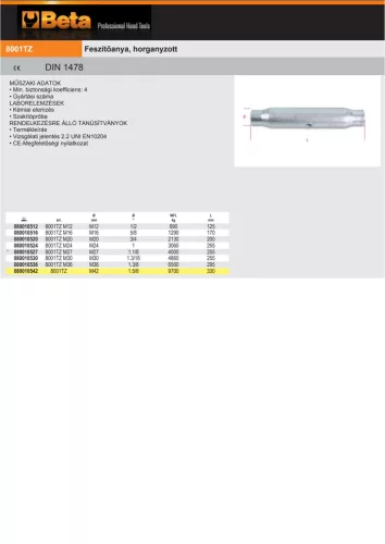 Beta 8001Z Feszítőanya, galvanizált M42