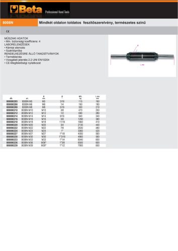 Beta 8008N Mindkét oldalon toldatos feszítőszerelvény, természetes színű M10