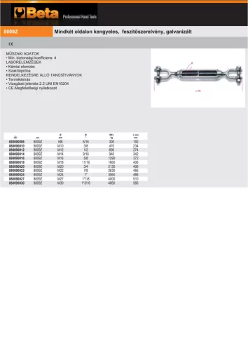 Beta 8009Z Mindkét oldalon kengyeles, feszítőszerelvény, galvanizált M30