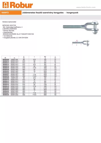Beta 8009FD Jobbmenetes feszítő szerelvény kengyeles - horganyzott M8