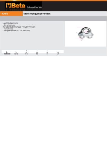 Beta 8018E Szorítókengyel galvanizált 4÷6mm