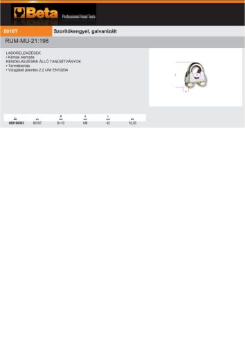 Beta 8018T Szorítókengyel, galvanizált 8÷10mm