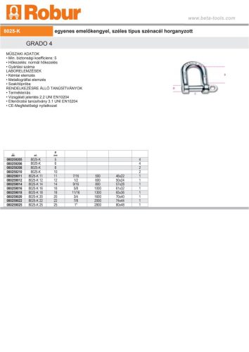 Beta 8025-K Egyenes emelőkengyel, széles típus szénacél horganyzott 11mm
