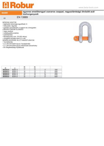 Beta 8026R Egyenes emelőkengyel csavaros csappal, nagyszilárdságú ötvözött acél tűzíhorganyzott 10mm