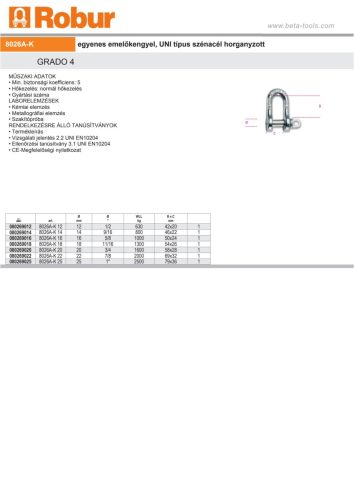 Beta 8026A-K egyenes emelőkengyel, UNI típus szénacél horganyzott 12mm