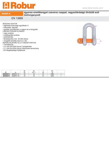 Beta 8026R-K egyenes emelőkengyel csavaros csappal, nagyszilárdságú ötvözött acél tűzíhorganyzott 13mm
