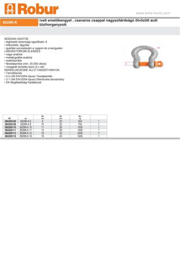 Beta 8029R-K Ívelt emelőkengyel , csavaros csappal nagyszilárdságú ötvözött acél tűzihorganyzott 6mm