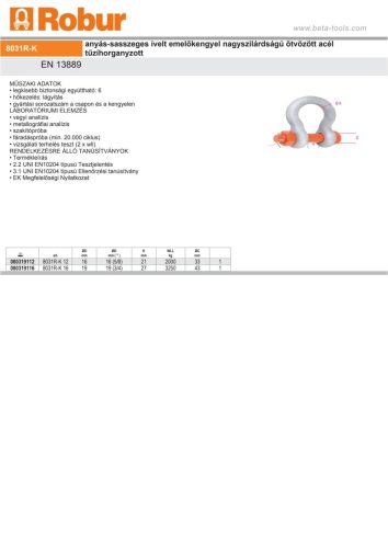 Beta 8031R-K anyás-sasszeges ívelt emelőkengyel nagyszilárdságú ötvözött acél tűzíhorganyzott 13mm