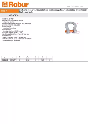 Beta 8032-K ívelt emelőkengyel, négyszögletes furatú csappal nagyszilárdságú ötvözött acél tűzíhorganyzott 13mm