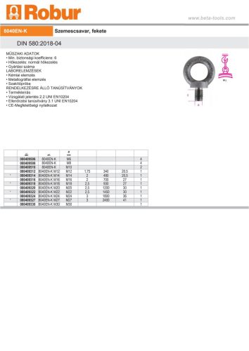 Beta 8040EN-K Szemescsavar, fekete M20