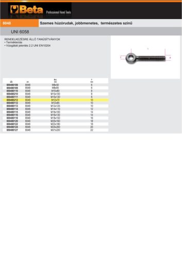 Beta 8048 Szemes húzórudak, jobbmenetes, természetes színű M10x80mm