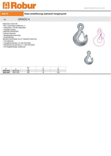 Beta 8051S füles emelőhorog szénacél horganyzott 500kg