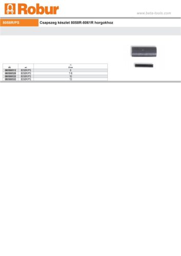 Beta 8058R/PS 1,12 Csapszeg készlet 8058R-861R horgokhoz 6mm
