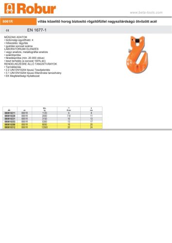 Beta 8061R - 8061F villás közelítő horog biztosító rögzítőfüllel nagyszilárdságú ötvözött acél 5300kg