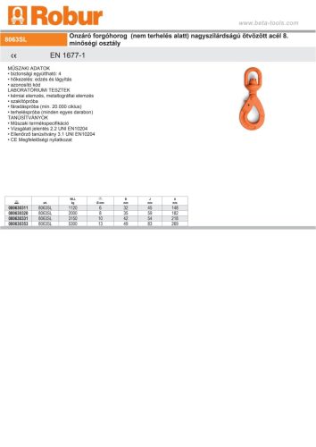 Beta 8063SL Önzáró forgóhorog  (nem terhelés alatt) nagyszilárdságú ötvözött acél 8. minőségi osztály 2000kg