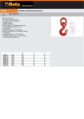 Beta 8064S Állítható emelőhorog szénacél 1000kg