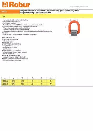 Beta 8068S Hegesztett konzol emeléshez, egyetlen alap, pozicionáló rugókkal, nagyszilárdságú ötvözött acél test 1500kg