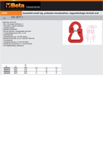 Beta 8090F Összekötő emelő tag, polieszter hevederekhez, nagyszilárdságú ötvözött acél 8000kg