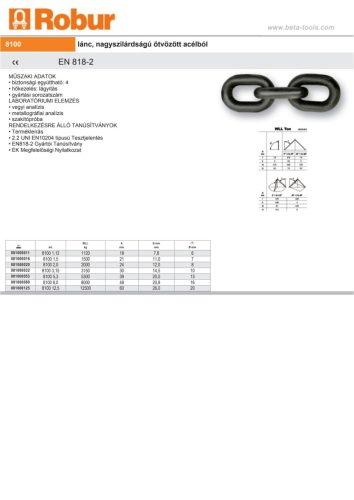 Beta 8100 Lánc, nagyszilárdságú ötvözött acélból 8000mm