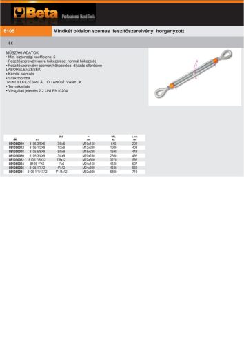 Beta 8105 Mindkét oldalon szemes feszítőszerelvény, horganyzott M16x230mm