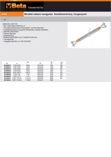 Beta 8109 Mindkét oldalon kengyeles feszítőszerelvény, horganyzott M39x460mm