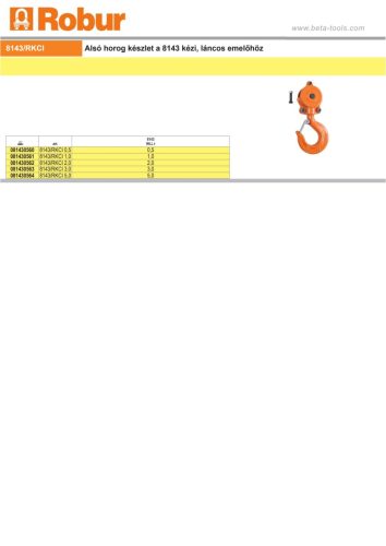 Beta 8143/RKCI Alsó horog készlet a 8143 kézi, láncos emelőhöz 500kg
