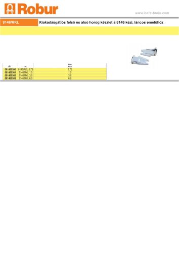 Beta 8146/RKL Kiakadásgátlós felső és alsó horog készlet a 8146 kézi, láncos emelőhöz 750kg