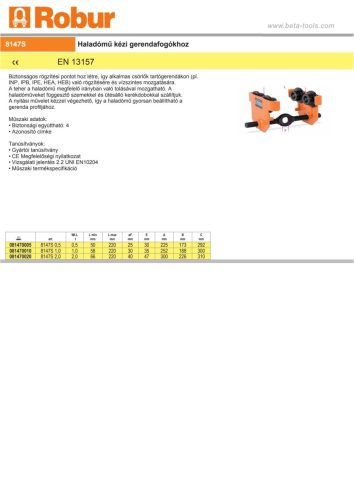 Beta 8147S Haladómű kézi gerendafogókhoz 2000kg