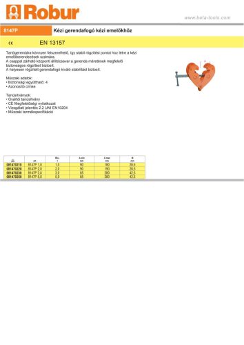Beta 8147P Kézi gerendafogó kézi emelőkhöz 2000kg