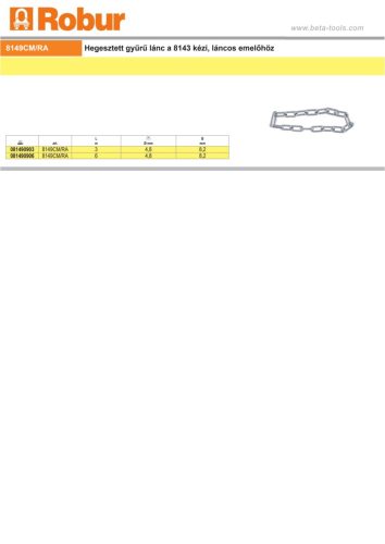 Beta 8149CM/RA Hegesztett gyűrű lánc a 8143 kézi, láncos emelőhöz 3000mm