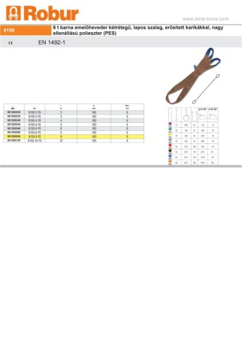 Beta 8159 6t barna emelőheveder kétrétegű, lapos szalag, erősített karikákkal, nagy ellenállású polieszter (PES) 2000mm