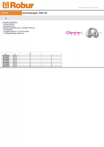 Beta 8216-K Szorítókengyel AISI 316 3mm