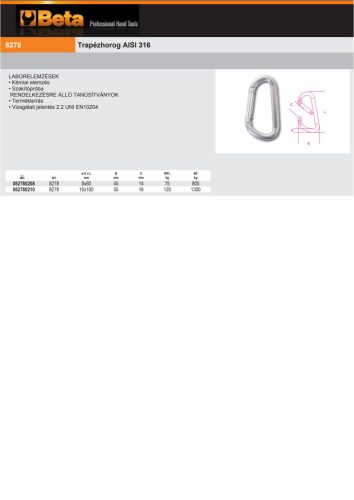 Beta 8278 Trapézhorog AISI 316 8x80mm
