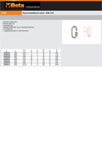 Beta 8280 Gyorscsatlakozó szem AISI 316 4x40mm
