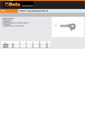 Beta 8284 "Pelikán" horog Nemesacél AISI 316 8mm