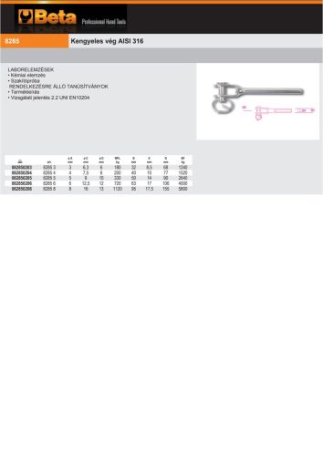 Beta 8285 Kengyeles vég AISI 316 3mm
