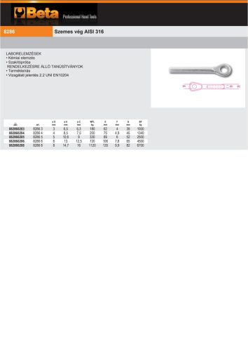Beta 8286 Szemes vég AISI 316 7mm