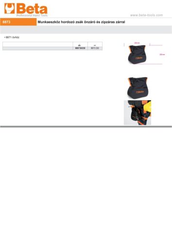 Beta 8873 Munkaeszköz hordozó zsák önzáró és zipzáras zárral