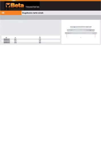 Beta SB Dugókulcs tartó sín ÜRES 210mm